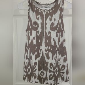 Athleta Taupe and White Ikat-Print Tank